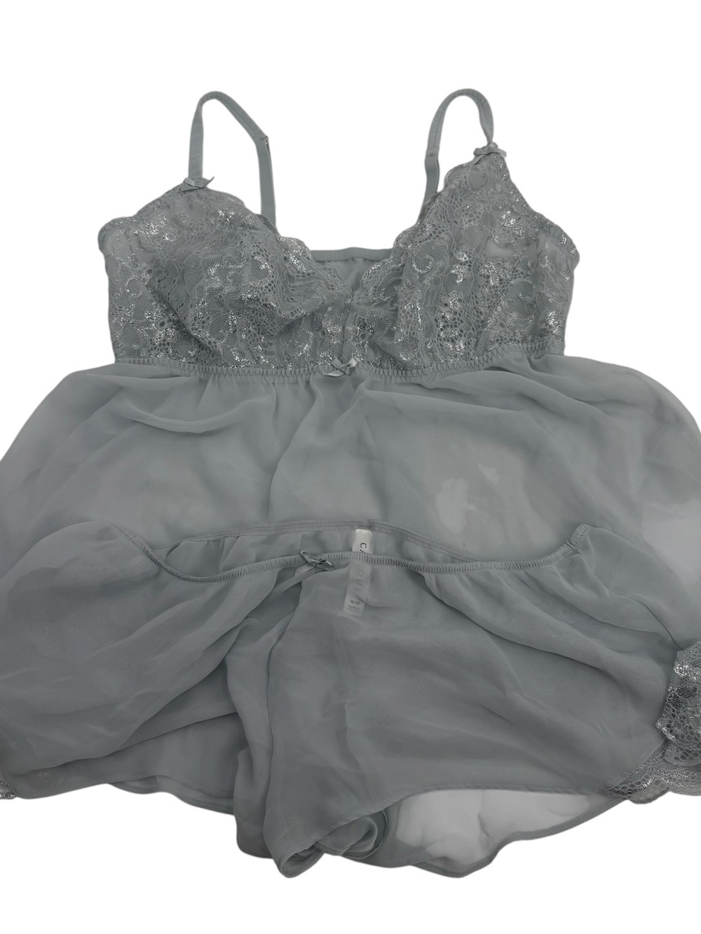 Cacique Semi Sheer Gray Lurex Lingerie Set Lace Size 18/ 20 Cami Adjustable